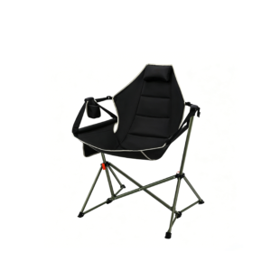 Black Foldable Rocking Moon Camping Chair, padded swing outdoor fishing patio folding chair with side cup holder