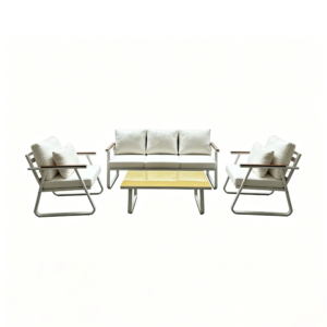 DOON 4-piece carbon steel patio furniture set with 3-seater sofa, two armchairs, and tempered glass coffee table