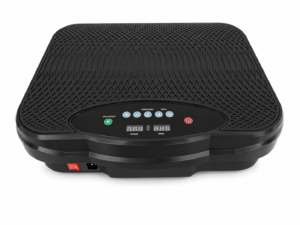 DOON compact vibration plate exercise machine with control panel, power switch, and non-slip foot platform