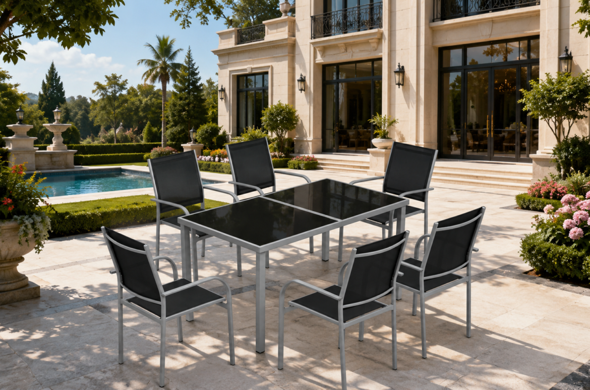 carbon steel patio dining set 6 seater outdoor furniture
