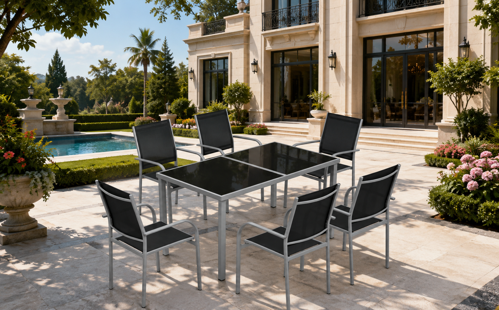 carbon steel patio dining set 6 seater outdoor furniture