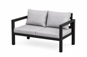 Black Aluminum 2 Seater Outdoor Loveseat Sofa with Grey Cushion, Matching Piece for Outdoor Patio Conversation Furniture Set