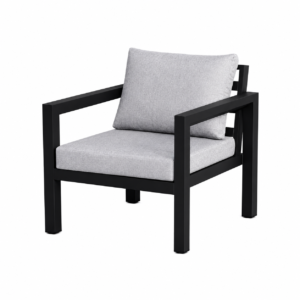 Black Aluminum Outdoor Arm Chair with Grey Cushion, Single Accent Chair Component for 4Pcs Outdoor Patio Conversation Furniture Set