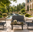 DOON black metal outdoor furniture set with wooden armrests, 4-piece patio conversation set for luxury garden and terrace