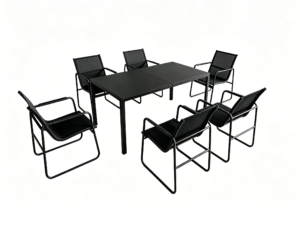 carbon steel outdoor dining set 6 seater black metal frame rectangular table modern patio furniture