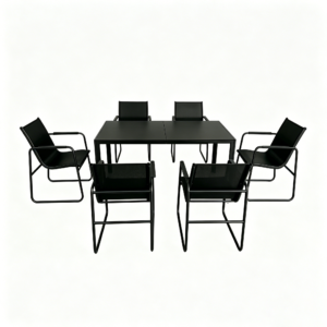 carbon steel outdoor dining set 6 seater square table black metal frame modern patio furniture