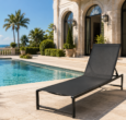 carbon steel textilene pool lounge chair, powder coated anti-rust carbon steel frame quick dry textilene mesh outdoor sun chaise for luxury villa swimming pool terrace seaside resort patio