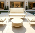 Doon luxury aluminum metal rope patio conversation set, minimalist cream outdoor lounge furniture for modern villa poolside courtyard