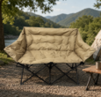 DOON foldable camping double chair, beige padded portable loveseat for outdoor trips and camping