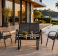 Black metal mesh 4-piece patio furniture set from DOON, weatherproof outdoor conversation set for backyard and poolside