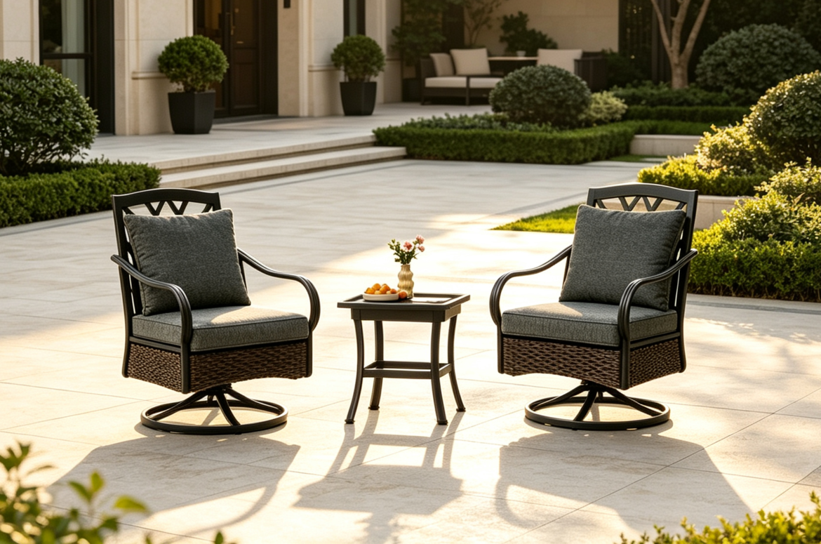DOON carbon steel swivel chair patio conversation set in luxury villa garden