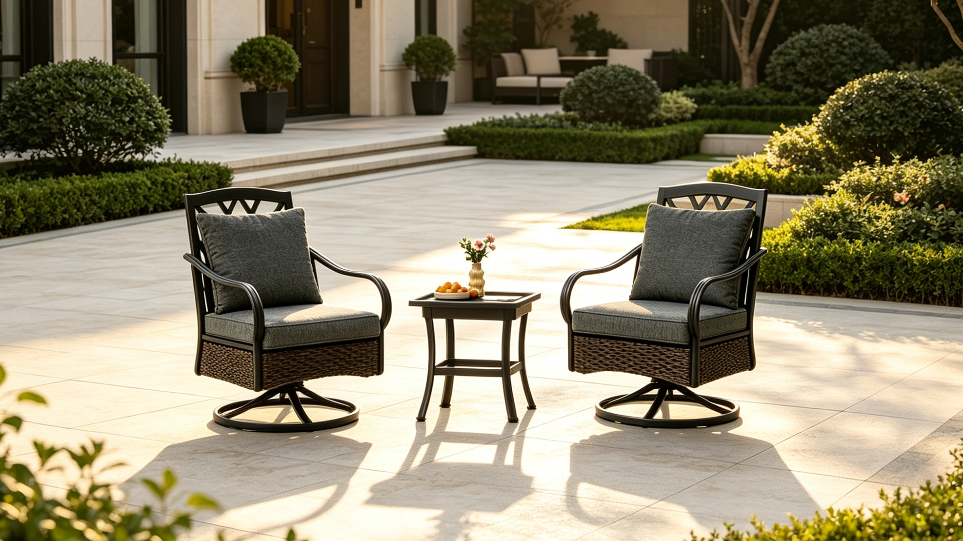 DOON carbon steel swivel chair patio conversation set in luxury villa garden